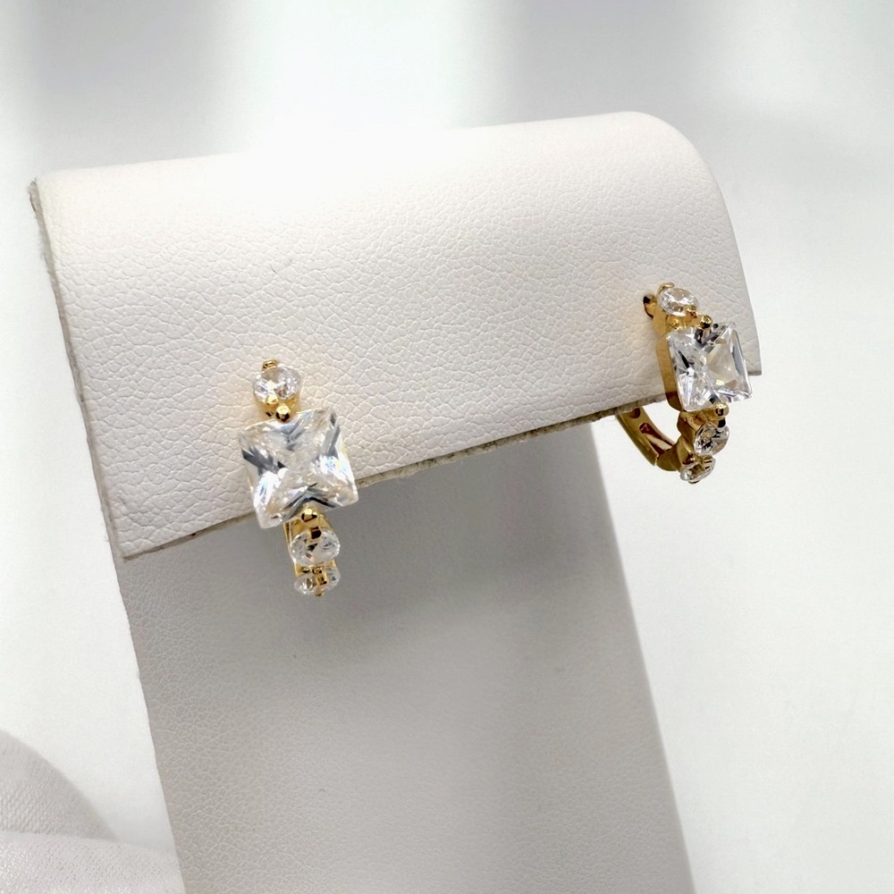 Gold Plated over Sterling Silver Cz Huggie Hoop Earrings